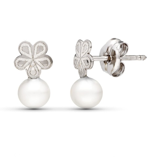 [P15951] 18K PENDIENTES ORO BLANCO PERLA 9X5 MM