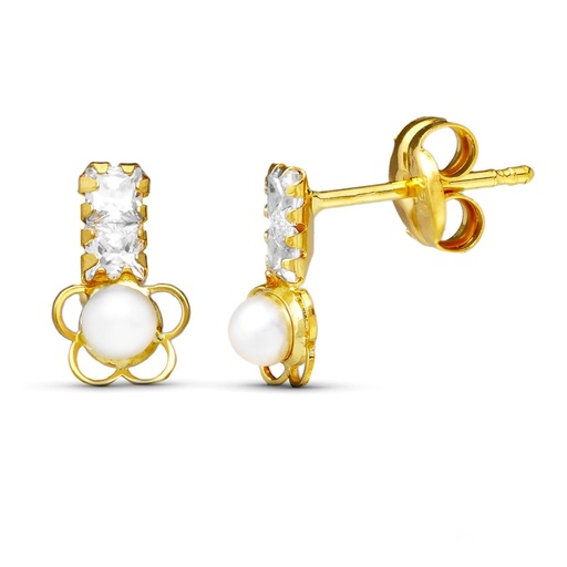 [P15958] 18K PENDIENTES ORO AMARILLO PERLA FLOR 8X5 MM