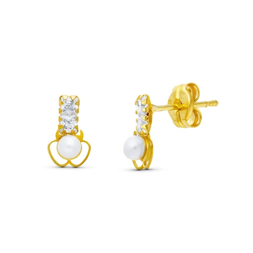 [P15959] 18K PENDIENTES ORO AMARILLO PERLA TREBOL. 8X5 MM