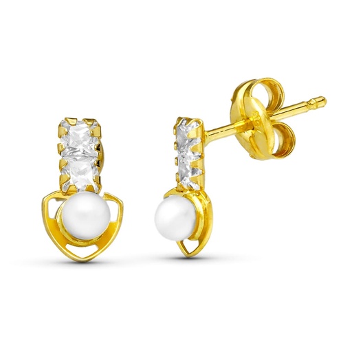 [P15960] 18K PENDIENTES ORO AMARILLO PERLA TRIANGULO 8X4 MM