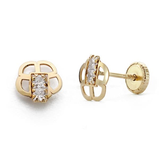 [P15961] 18K PENDIENTES ORO AMARILLO FLOR CIRCONITAS 6.5 MM