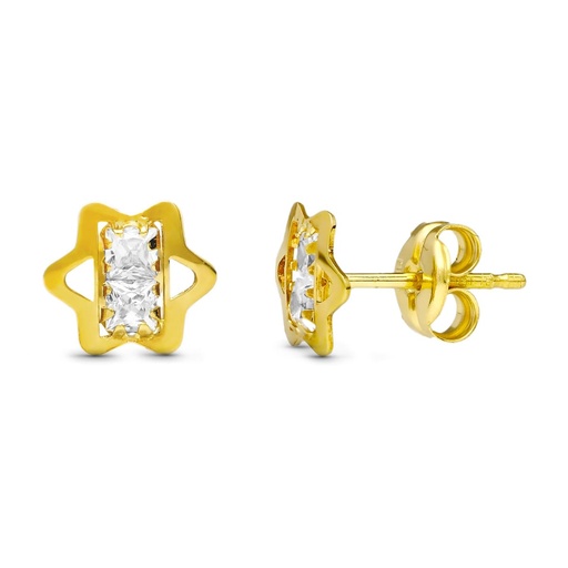 [P15962] 18K PENDIENTES ORO AMARILLO ESTRELLA CIRCONITAS 6X6 MM