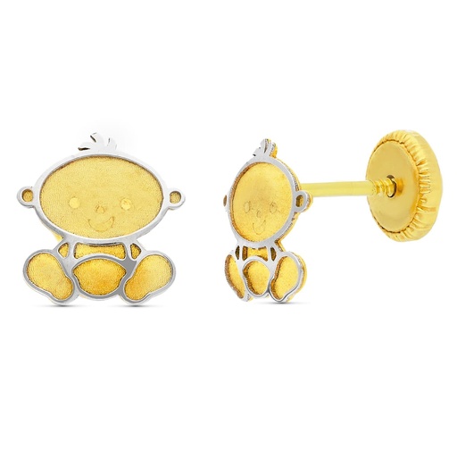 [P15968] 18K PENDIENTES ORO BICOLOR NIÑO LASER. 7X7 MM