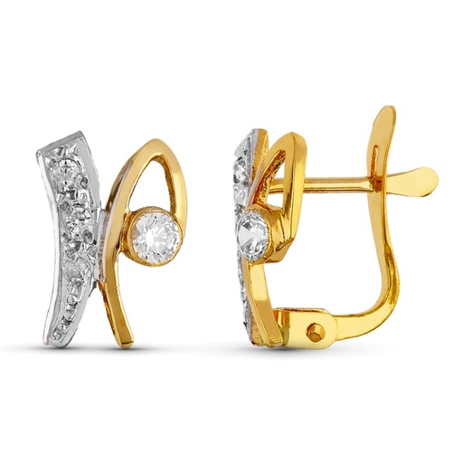 [P15981] 18K PENDIENTES ORO BICOLOR CIRCONITAS 10X7 MM