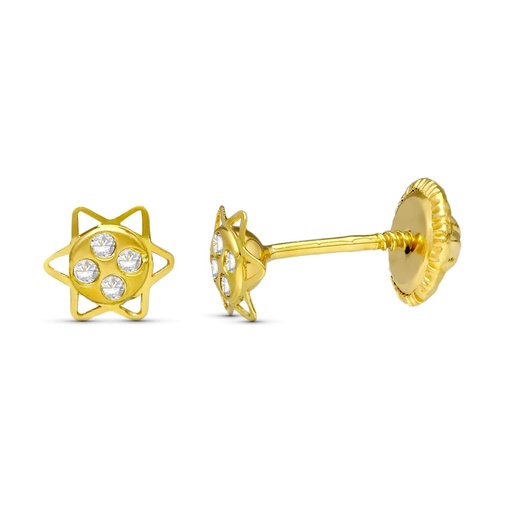 [P15982] 18K PENDIENTES ORO AMARILLO ESTRELLA CIRCONITAS 5 MM