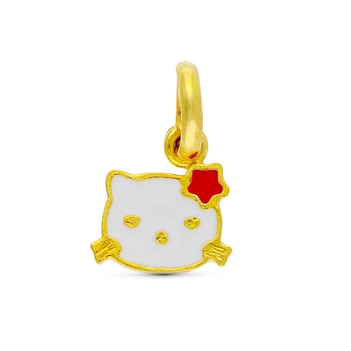 [P15991-5] 18K COLGANTE ORO AMARILLO KITTY ESMALTE 10X9 MM