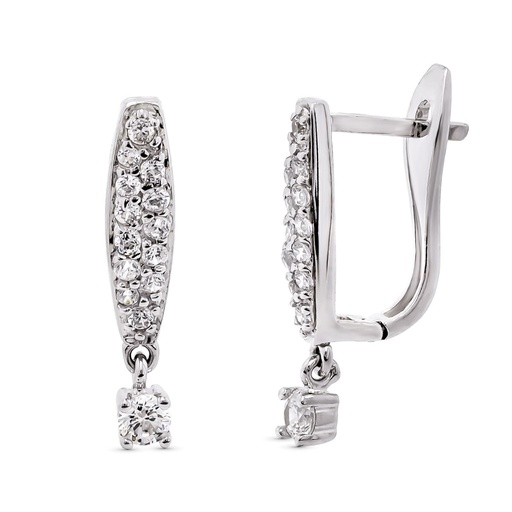 [P15997] 18K PENDIENTES LARGOS ORO BLANCO CON CIRCONITAS 20X4 MM CIERRE CATALAN