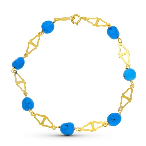 [P16000286] 18K PULSERA ORO AMARILLO TURQUESAS 18 CM