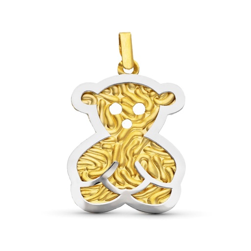 [P16022] 18K COLGANTE ORO BICOLOR OSO MATE Y BRILLO