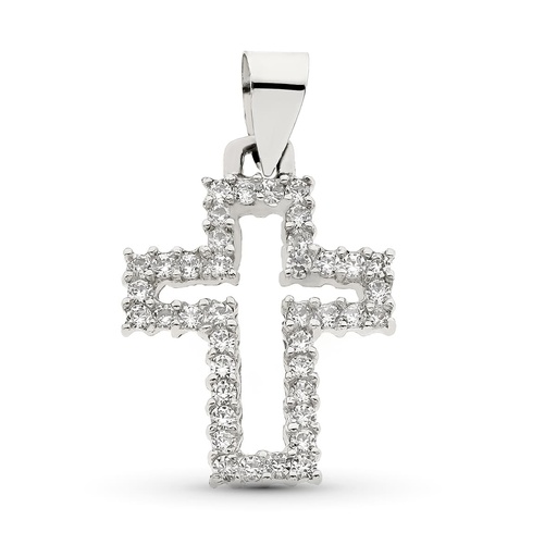 [P16048] 18K CRUZ ORO BLANCO CON CIRCONITAS 23X17 MM