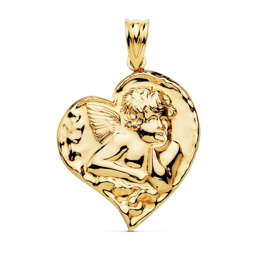 [P16058] 18K COLGANTE ORO AMARILLO ANGELITO CORAZON 25X22 MM