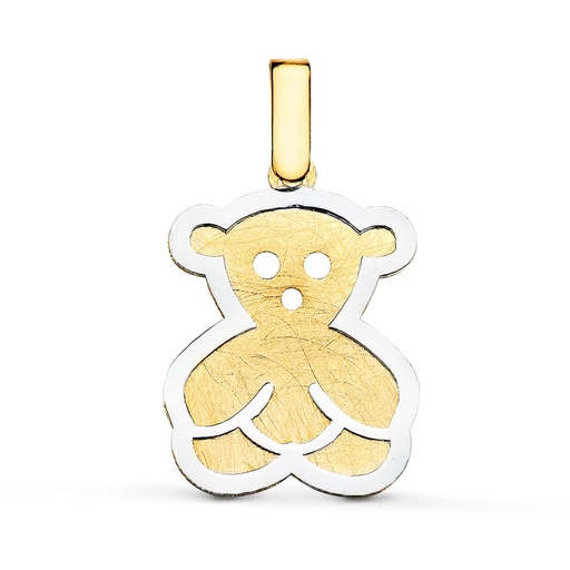 [P16084] 18K COLGANTE ORO BICOLOR OSO SUPERFICIE TEXTURIZADA Y BORDE ORO BLANCO. 20X16