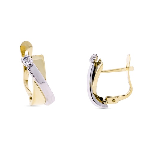 [P16088] 9K PENDIENTES ORO BICOLOR BANDA Y CIRCONITAS 14X6 MM CATALAN