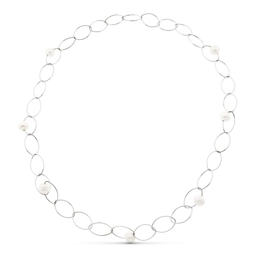 [P16091] 18K COLLAR ORO BLANCO 7 PERLA CULTIVADAS 86 CM