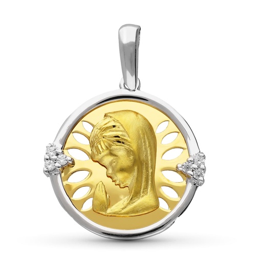 [P16092] 18K MEDALLA ORO BICOLOR VIRGEN NIÑA 21X20 MM