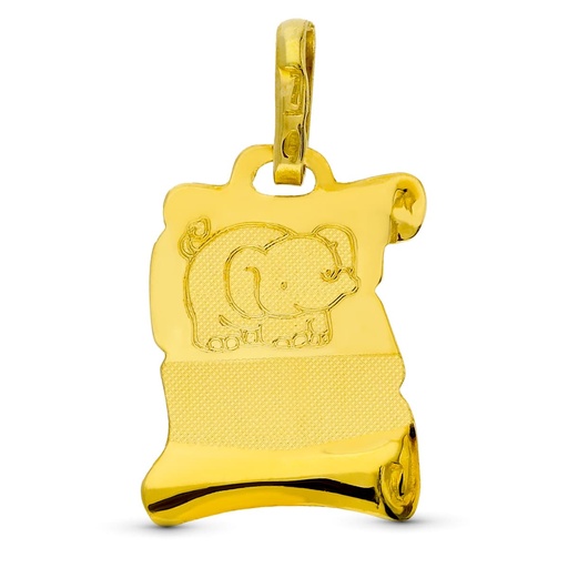 [P16105] 18K PERGAMINO ORO AMARILLO ELEFANTE 16X11 MM