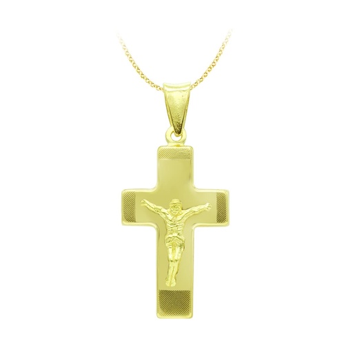 [P16115] 18K CRUZ ORO AMARILLO CON CRISTO HUECA 27X15 MM
