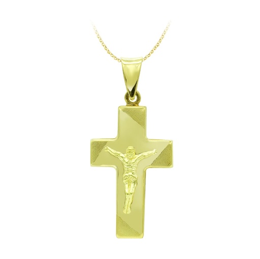 [P16116] 18K CRUZ ORO AMARILLO CON CRISTO HUECA 27X15 MM