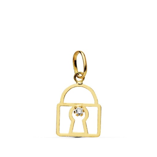 [P16135] 18K COLGANTE ORO AMARILLO CANDADO CIRCONITA 11X10 MM