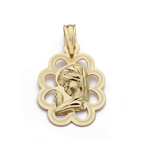 [P16140] 18K MEDALLA VIRGEN NIÑA CALADA 18X13 MM