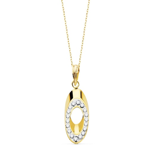 [P16173] 18K COLGANTE BICOLOR OVAL CIRCONITAS CON CADENA