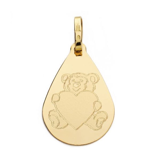 [P16197] 18K COLGANTE GOTA OSO CORAZON 21X14 MM