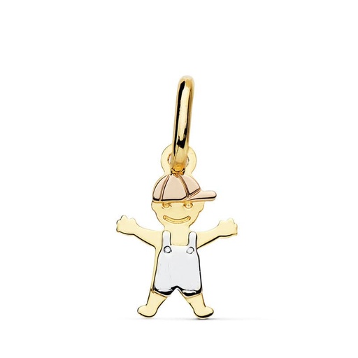 [P16247-NINO] 18K COLGANTE ORO TRICOLOR NIÑO MUÑECO 17X12 MM