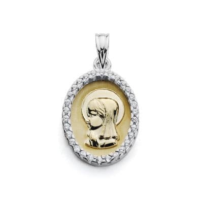 [P16252] 18K MEDALLA VIRGEN NIÑA CIRCONITAS 20X13 MM