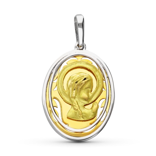 [P16272] 18K MEDALLA ORO BICOLOR VIRGEN NIÑA OVAL. 21X16 MM
