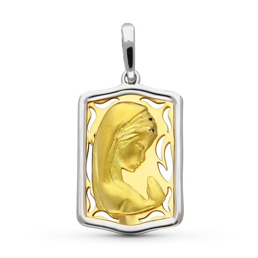 [P16274] 18K MEDALLA ORO BICOLOR VIRGEN NIÑA RECTANGULAR