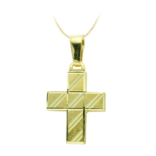 [P16302] 18K CRUZ ORO AMARILLO HUECA TALLADA 20X14 MM