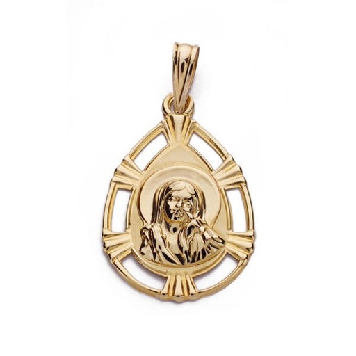 [P16322] 18K MEDALLA VIRGEN NIÑA LAGRIMA 22X15 MM