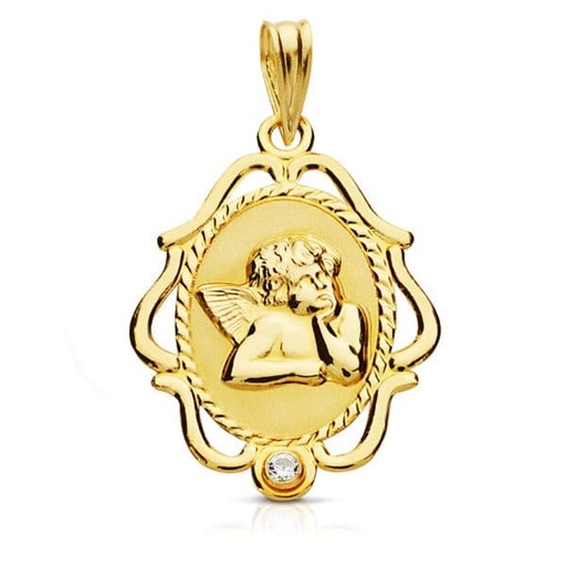 [P16328] 18K MEDALLA ANGEL CERCO. 24X17 MM