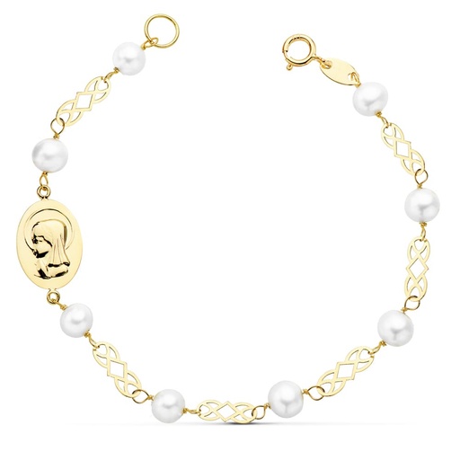 [P16336] 18K PULSERA COMUNION PERLA 5 MM 16.5CM