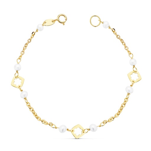 [P16340] 18K PULSERA NIÑA PERLA 3.5 MM 15.5 CM