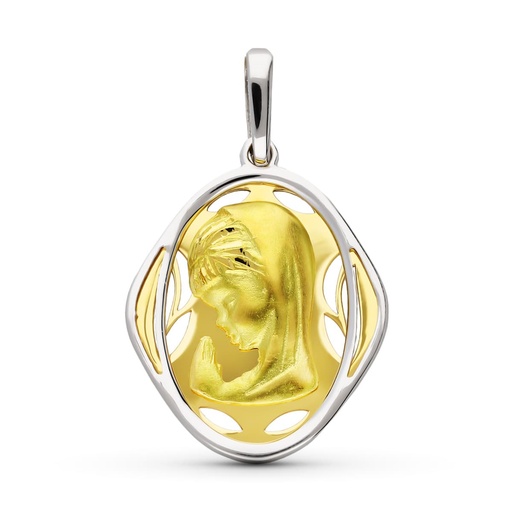 [P16367] 18K MEDALLA ORO BICOLOR VIRGEN NIÑA 21X17 MM
