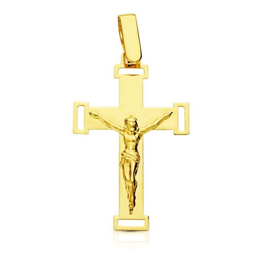 [P16382] 18K CRUZ CON CRISTO GRANDE CALADA LASER