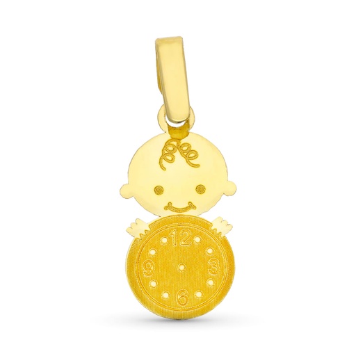 [P16402] 18K COLGANTE ORO AMARILLO NIÑA CON RELOJ 18 X 9 MM