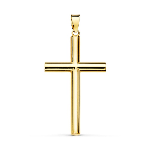 [P16447] 18K CRUZ ORO AMARILLO HUECA LISA 29X18 MM TUBO 3 MM