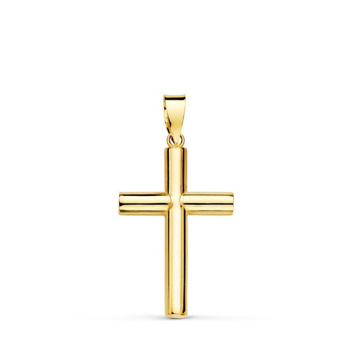 [P16455] 18K CRUZ ORO AMARILLO LISA TUBO HUECO. 21 X 14 X 3 MM
