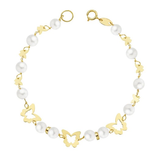 [P16457] 18K PULSERA COMUNION PERLA 5.5 MM 17 CM
