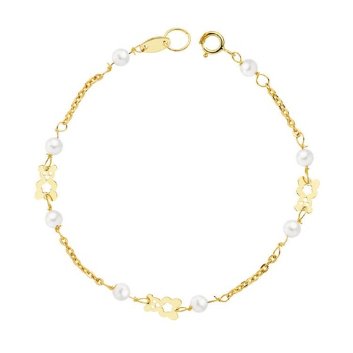 [P16468] 18K PULSERA PERLA Y OSO S. 16.5 CM