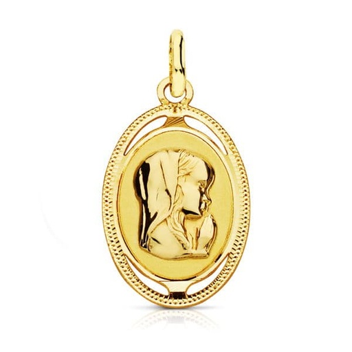 [P16503] 18K MEDALLA VIRGEN NIÑA OVAL. 20X12 MM