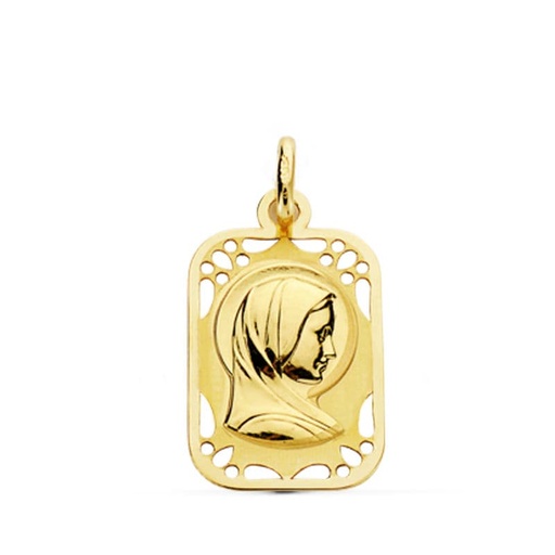 [P16518] 18K MEDALLA VIRGEN NIÑA CERCO CALADO 19X11 MM