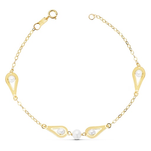 [P16530] 18K PULSERA COMUNION PERLA Y MOTIVOS. 18 CM