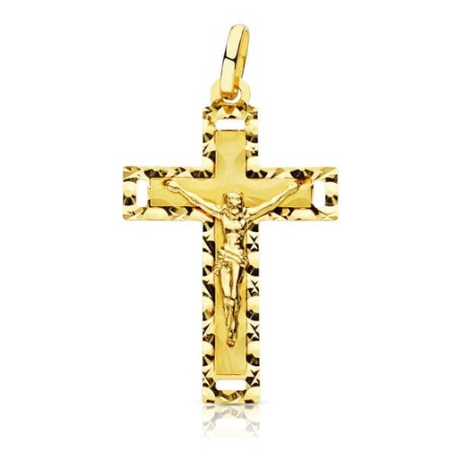 [P16542] 18K CRUZ CON CRISTO TALLADA 27X17 MM