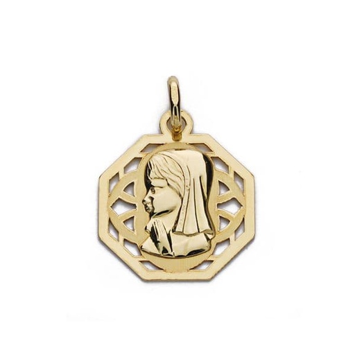 [P16543] 18K MEDALLA VIRGEN NIÑA CERCO CALADO 17X14 MM