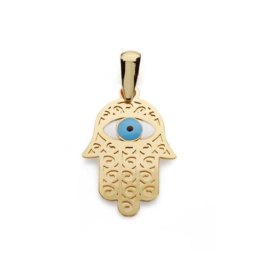 [P16573] 18K COLGANTE MANO FATIMA Y OJO TURCO 19X13 MM