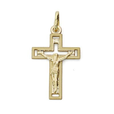 [P16591] 18K CRUZ CON CRISTO TALLADA 22X13 MM