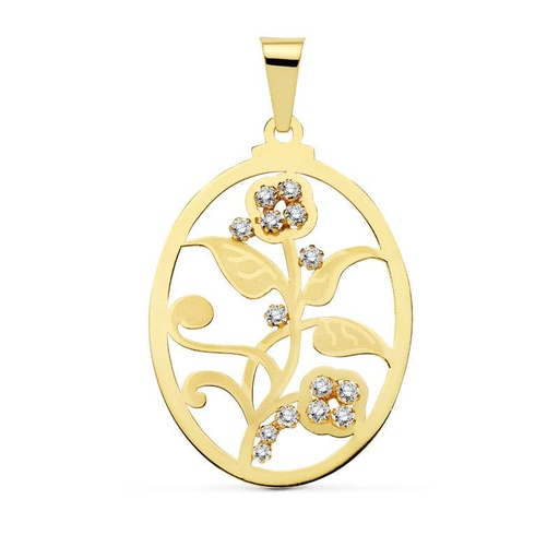 [P16596] 18K COLGANTE OVAL FLOR CIRCONITAS 37X29 MM